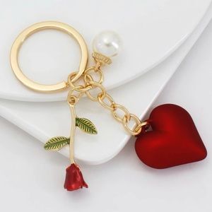 Heart and Rose Keychain